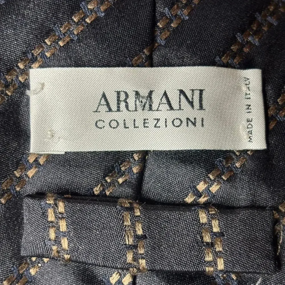 Armani Collezioni Men's Luxury 100% Silk Necktie Gray Woven Geometric Italy